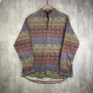 Vintage Cabela's Deerskin Soft Chamois Patterned Aztec Longsleeve Button Up L